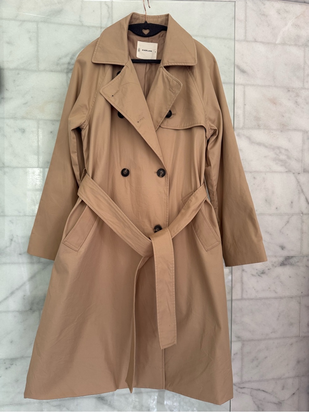 Everlane Double-Breasted Long Trench Coat Camel Tan Size Medium NWOT